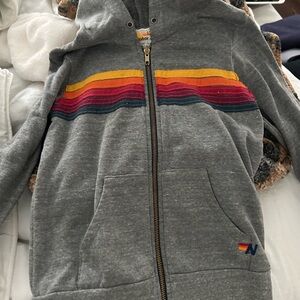 Aviator Nation Gray Hoodie with Rainbow Stripes